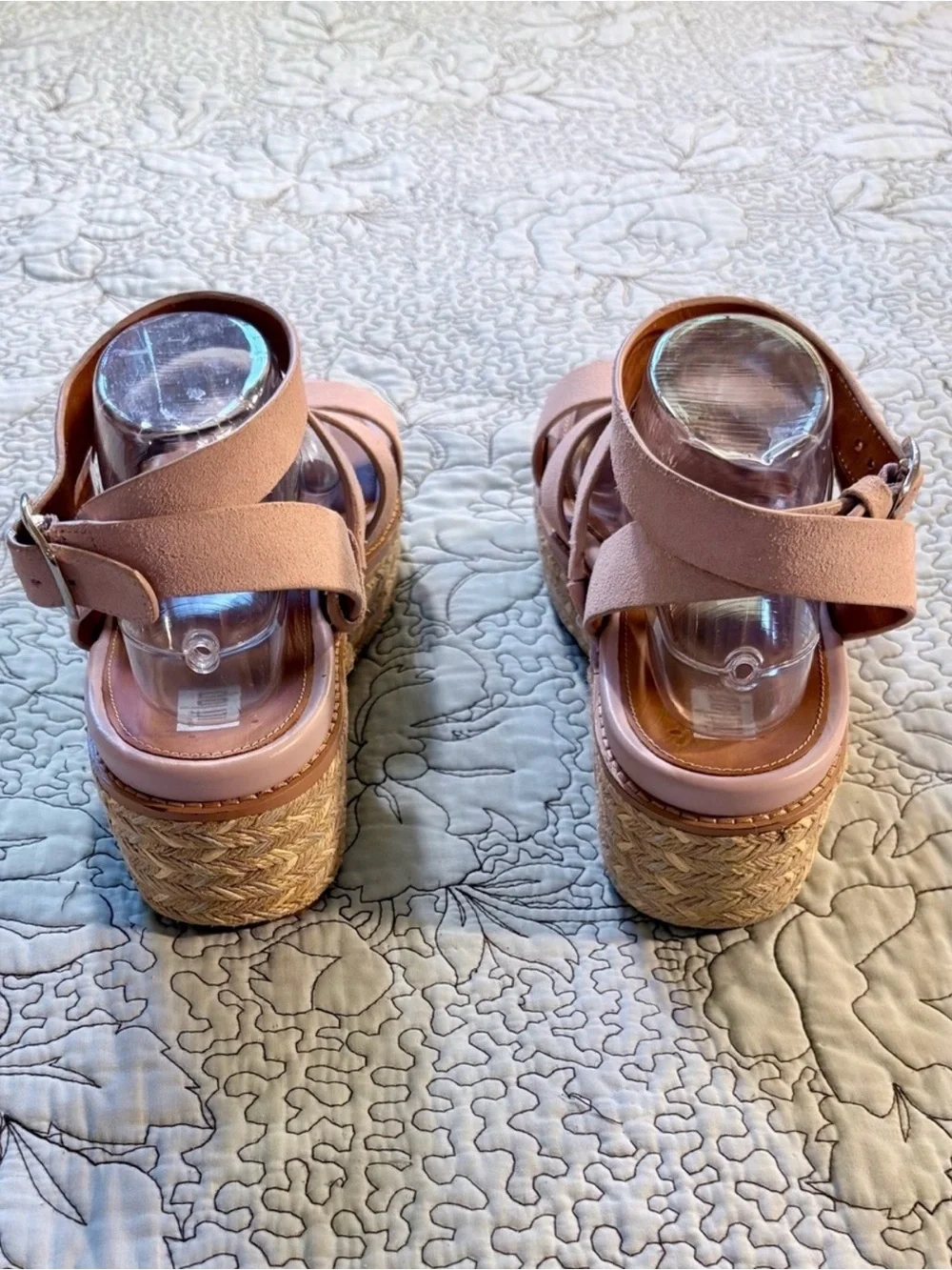 💥FitFlop Eloise Blush Pink Suede Strappy Espadrille Platform Wedge Sandals~9❤️